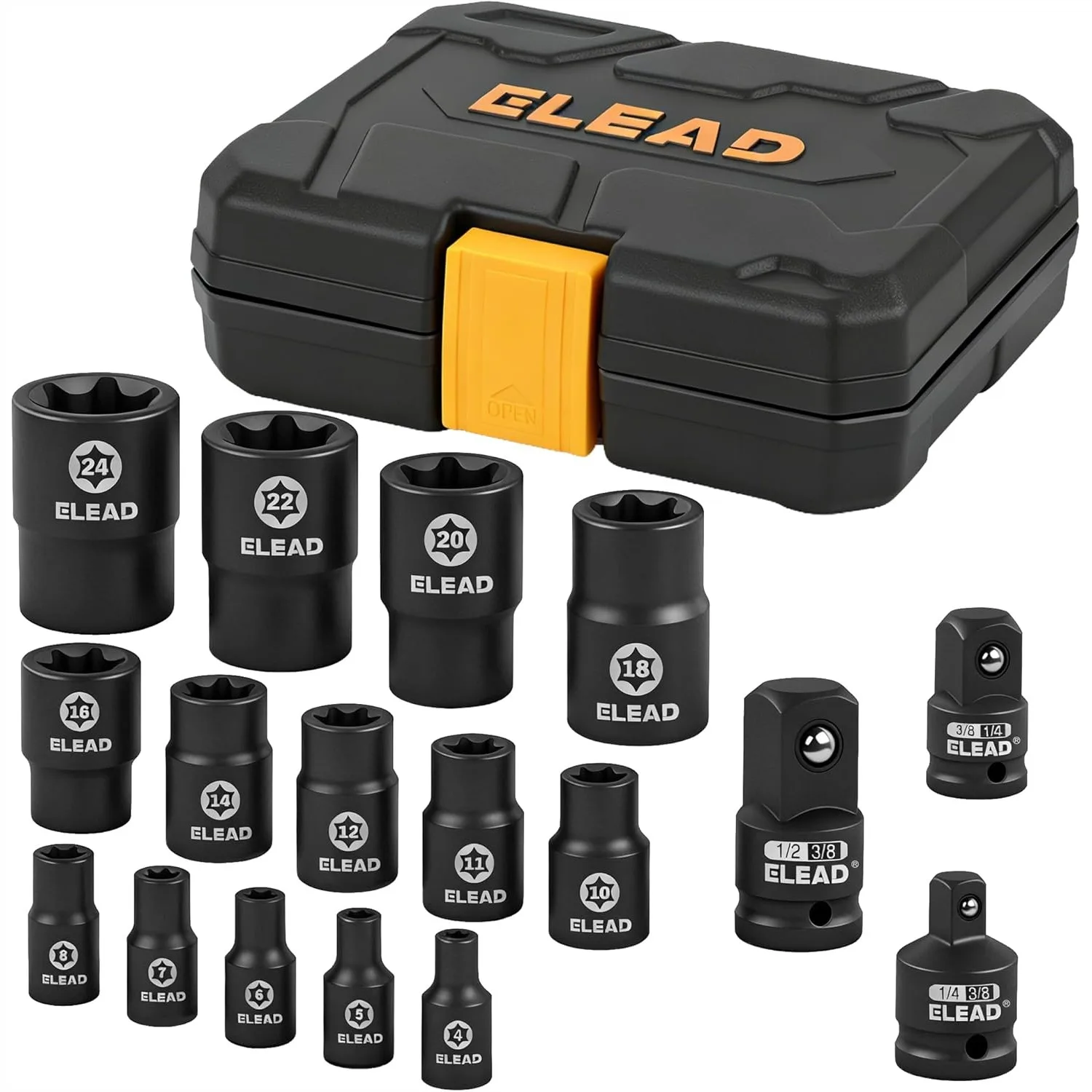 

17-Piece Inverted E-Torx Socket Set Premium Impact Cr-V Steel E4-E24 Star Female Sockets For Impact Wrench 1/2 3/8 1/4 Drive Precision Torque Kit With Storage Case