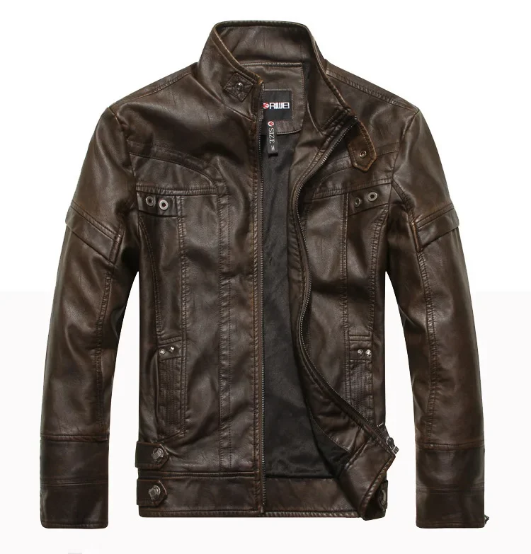 Mens Leather Jacket Standing Collar Short Bicycle Windproof PU Coat High-quality Fashion Casual Motorcycle Jackets Men Clothing