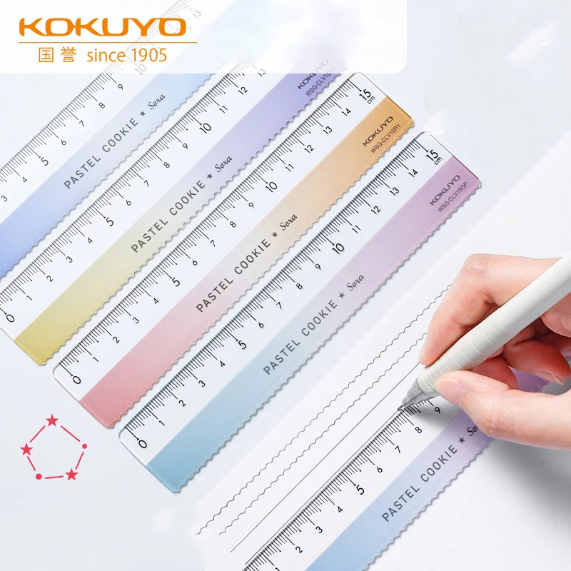 

1pc Japan Kokuyo Straight Ruler Pastel Cookie Series Transparent Acrylic Wavy Line Ruler 15cm