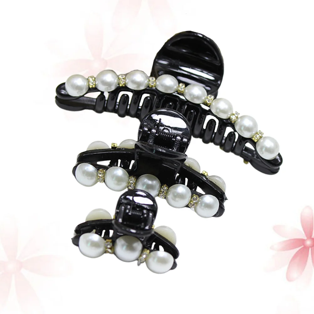 

3Pcs Rhinestone Pearl Jaw Clips Set Simple Alloy Hair Clip Accessories for Women Girls Party Festival Travel Daily Use