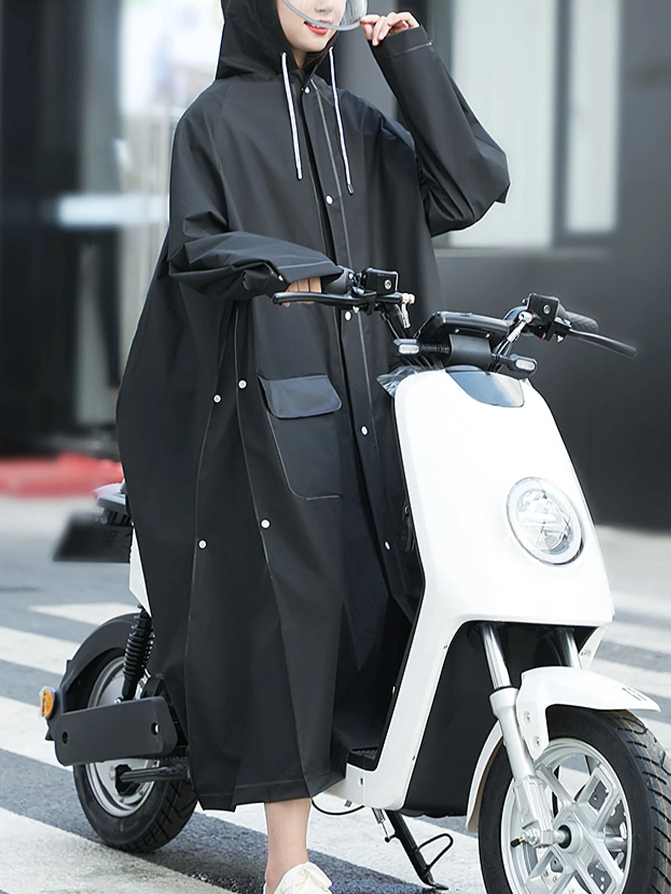 

1 black adult plus long electric vehicle raincoat Male and female adult riot raincoat poncho with rain mask raincoat