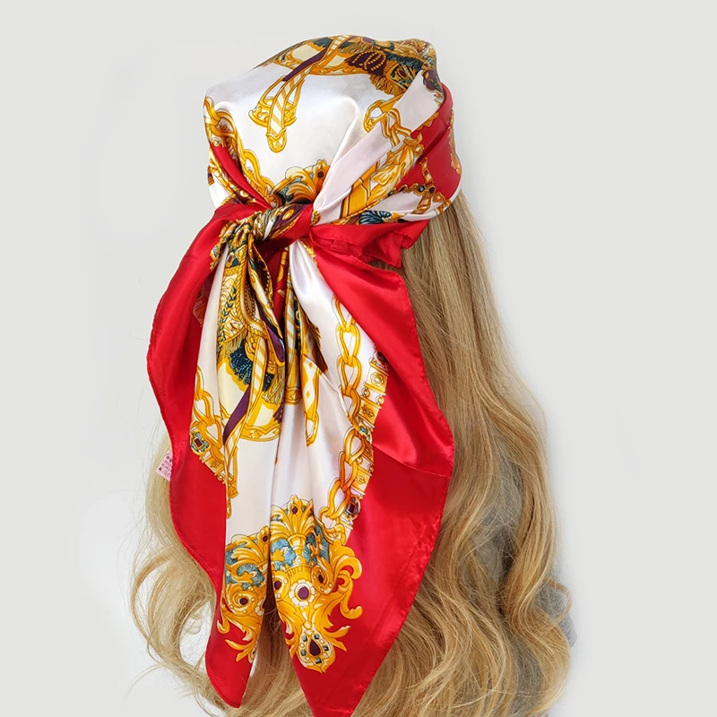 Silk Scarves Women Luxury Brand Summer Fashion Designer Head/Hair Scarf 90*90cm Hijab Bandana Cheveux Foulard Femme 90X90CM