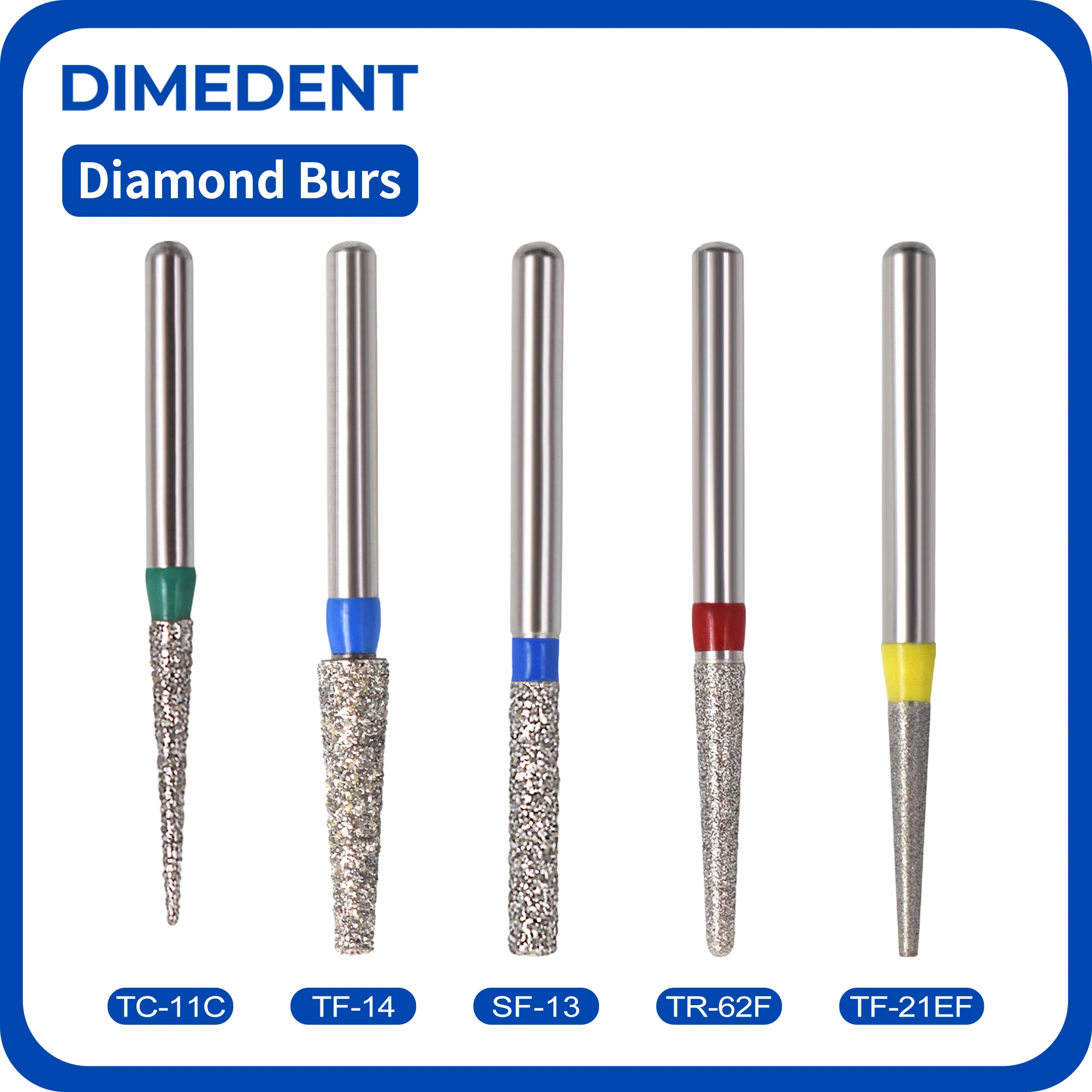 DIMEDENT 2Boxes FG Bur Dentistry Lab Polishing Tool 20Pcs TF/TR/TC/SF Series Dental 1.6mm Standard Diamond Needle High Speed Bur