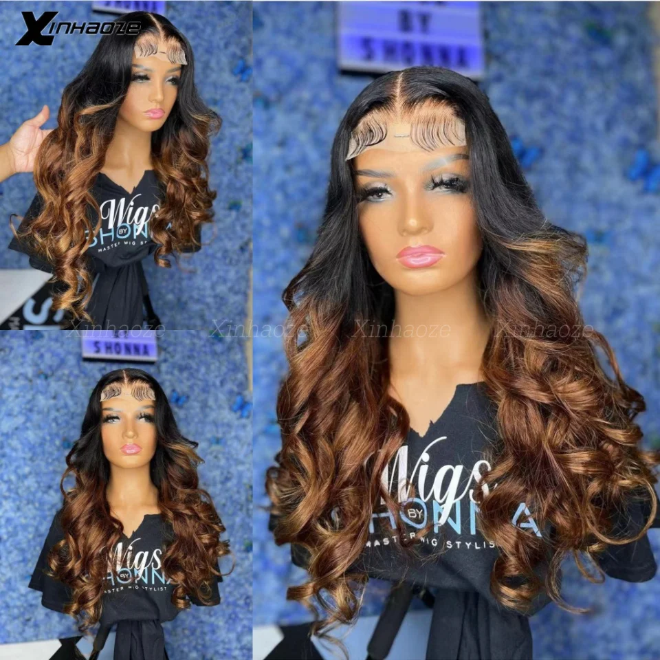 

Wave Ombre Dark Brown Loose Wave Remy Human Hair 13x6/13x4 Lace Front Wigs 180% HD Transparent lace 5x5 Silk Top Closure Wigs