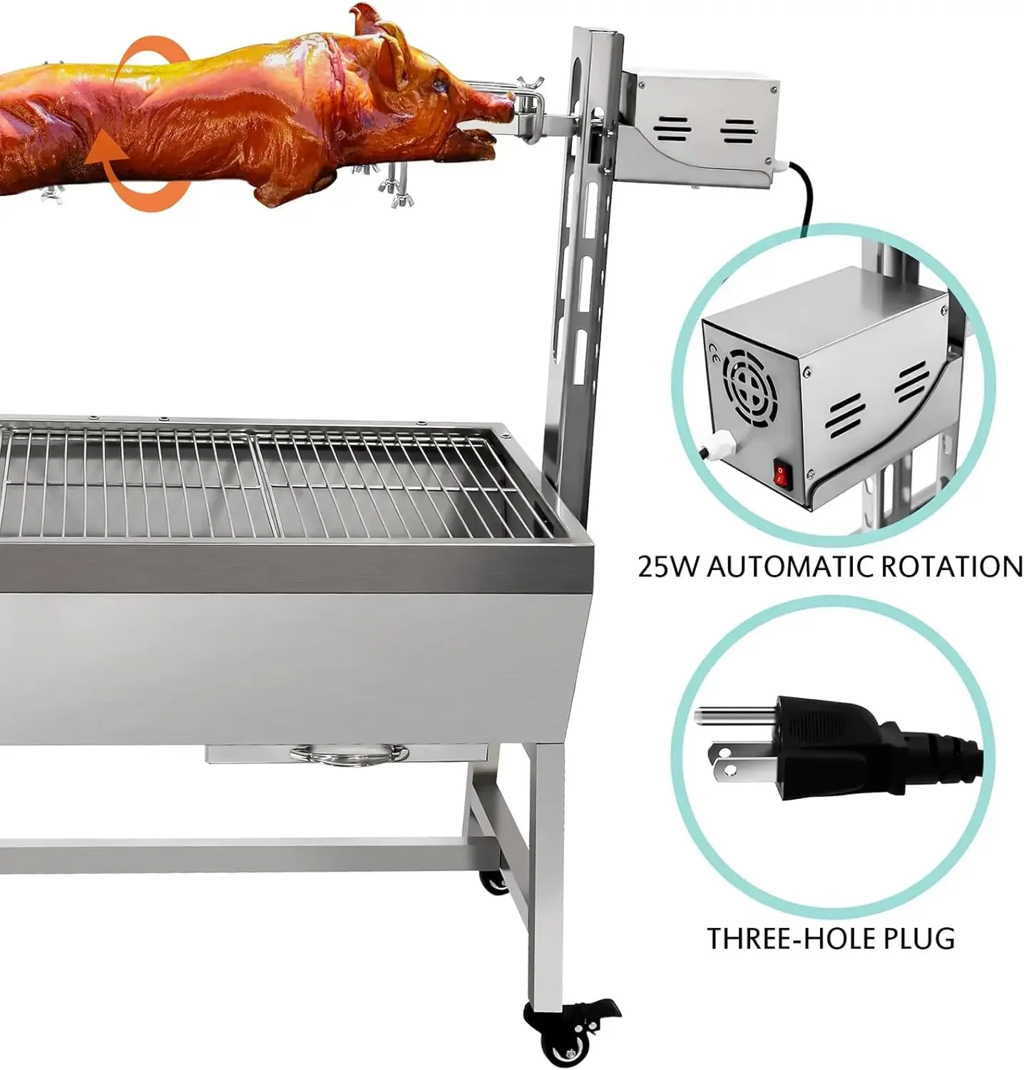 Steel Rotisserie Grill, 25W Motor Small Pig Lamb Rotisserie Roaster, 37'' 2 in 1 BBQ Charcoal Rotisserie Grill for Camping Outdo