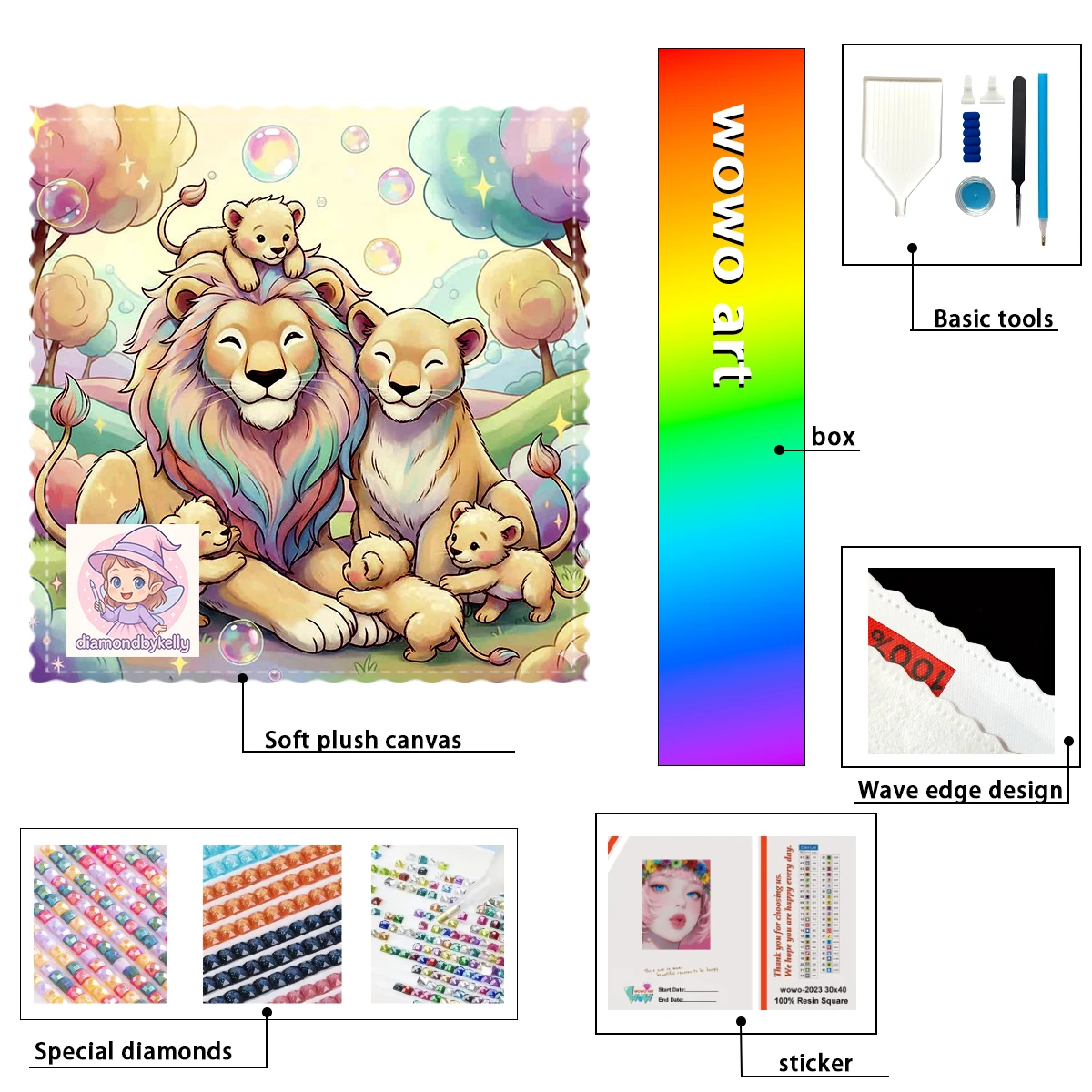 【فن كيلي دايموند】The Lion Family Crystal AB حجر الراين FD حجر الراين الماس الراتنج المثالي #1