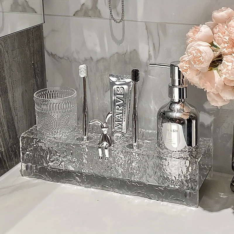 Luxury Clear Acrylic Bathroom Organizer, Toothbrush And Toothpaste Holder,  Toothbrush And Cup Rack, Vanity  Shelf