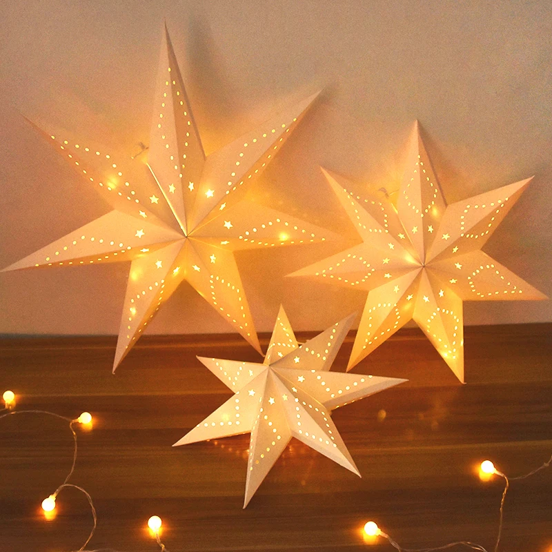 30-60cm Wedding Hollow Out Star Lights Window Grille Paper Stars Hanging Night Light For Home Eid Islam Muslim Party Decoration