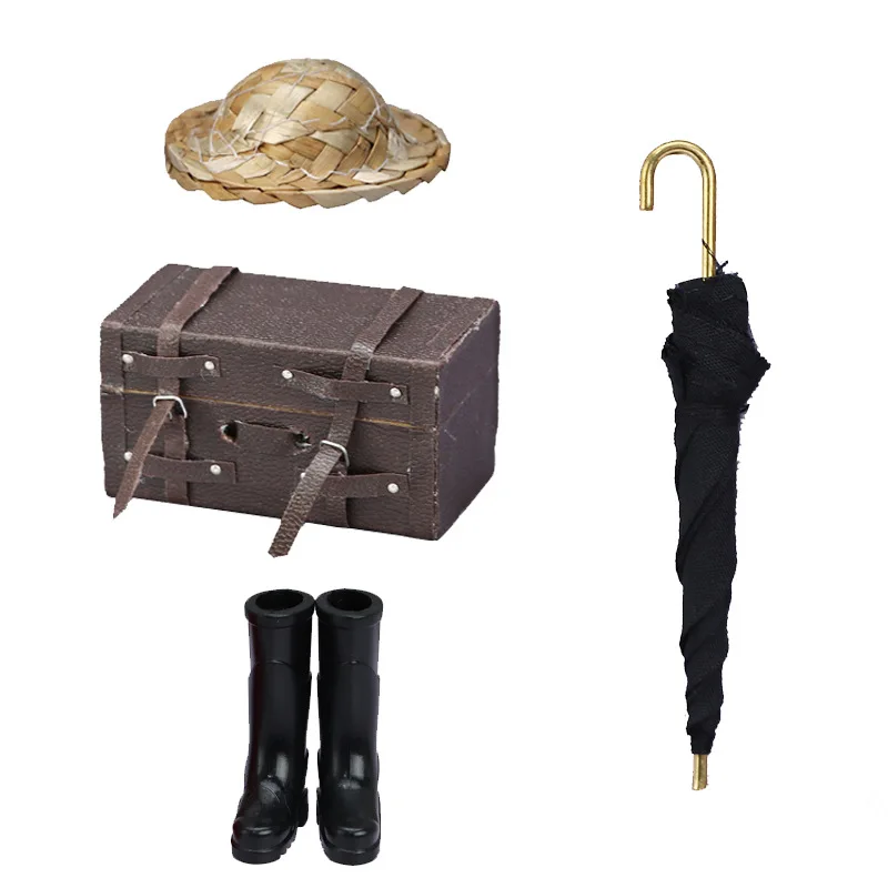 

1:12 кукольный домик, миниатюрные фигурки сцены, рождественские праздничные украшения, аксессуары, чемодан, зонтик, соломенная шляпа, модель дождевых сапог