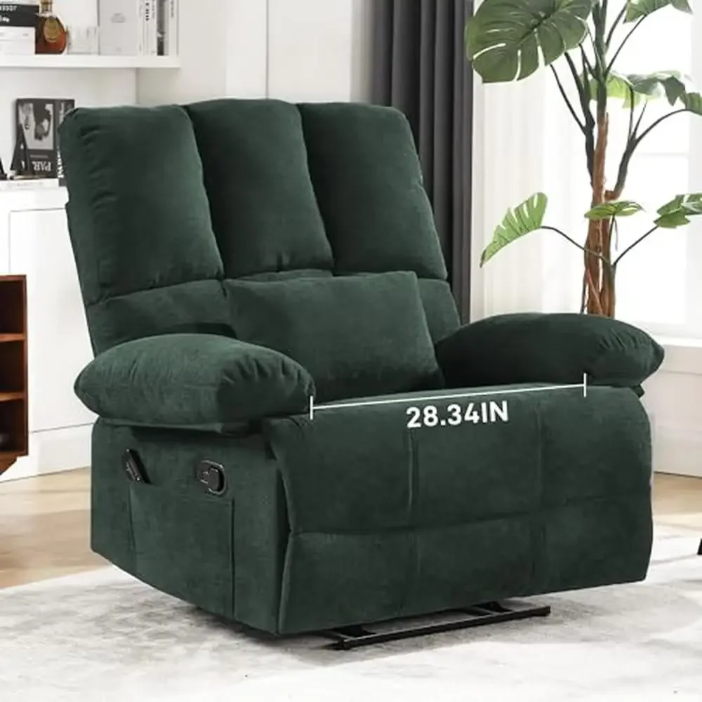 Oversized Recliner Chair 350 lb Weight Capacity Square Back Manual Fabric Recliner 3 Mode Recliner Massage Pillow Swivel Rocker