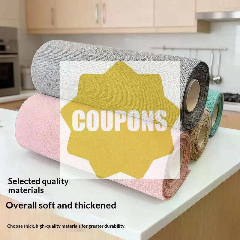 Reusable Microfiber Cleaning Wipes Household Kitchen Towel Rolls Dish Rags 1 Roll 20 /50 Sheets Paper Towel Replacement