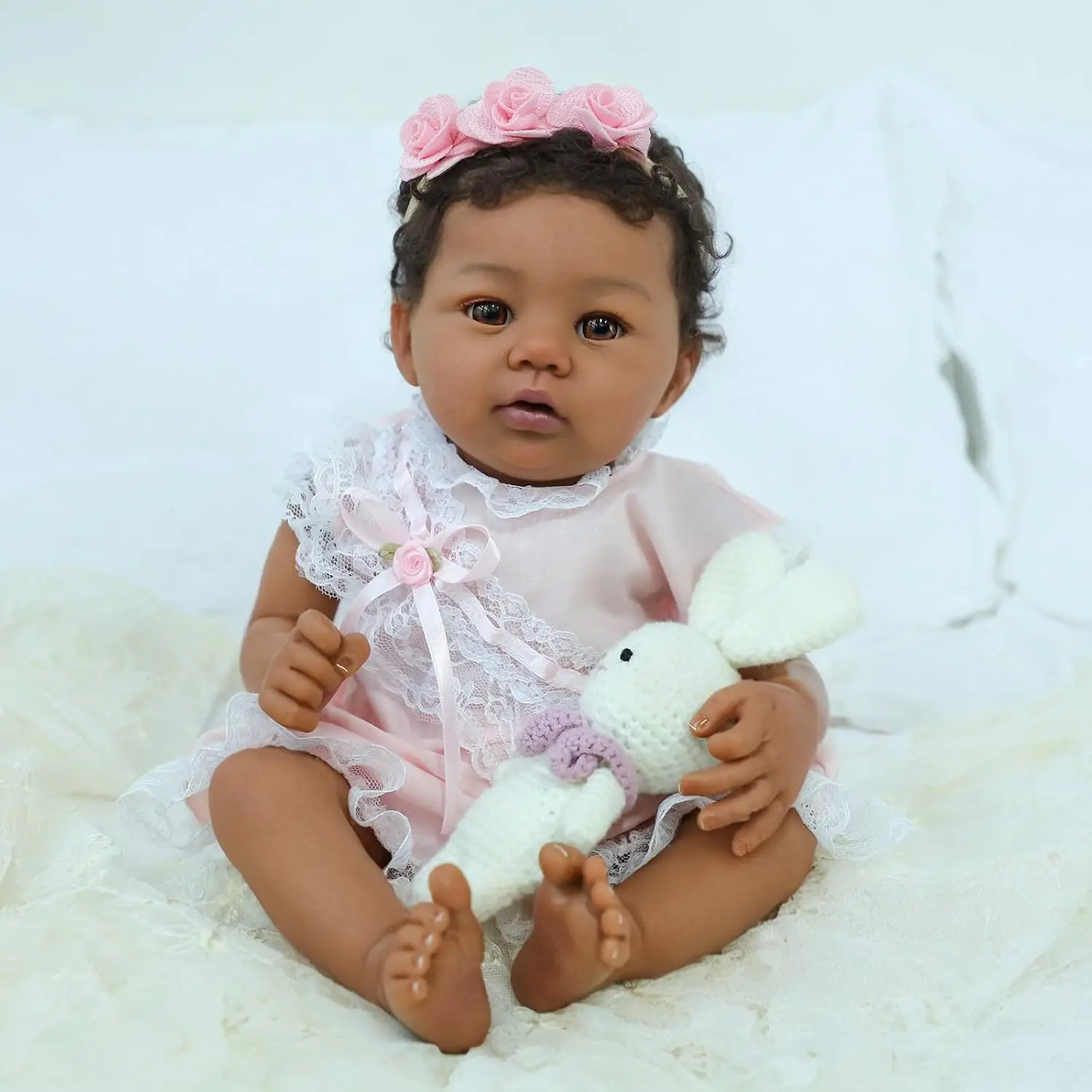 NPK 18inch Lifelike Reborn Doll Abigail Dark Skin Tone Soft Touch Cuddly Body Doll with 3D Painted Skin And Visible Veins