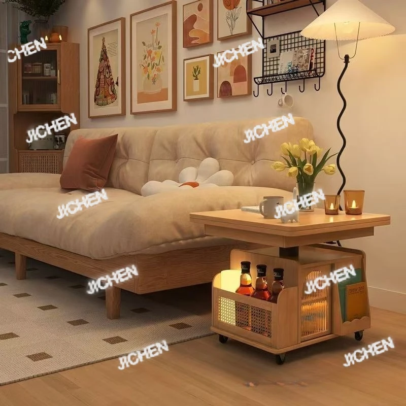 

JCR Solid Wood Lifting Coffee Table Mobile Cart Folding Dining Table Dual-purpose Tea Table Multi-functional Living Room