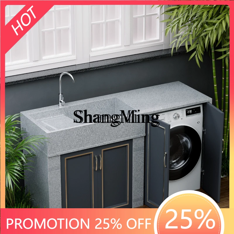 

SM household washing machine cabinet outdoor courtyard sink stone splicing laundry cabinet marble sink