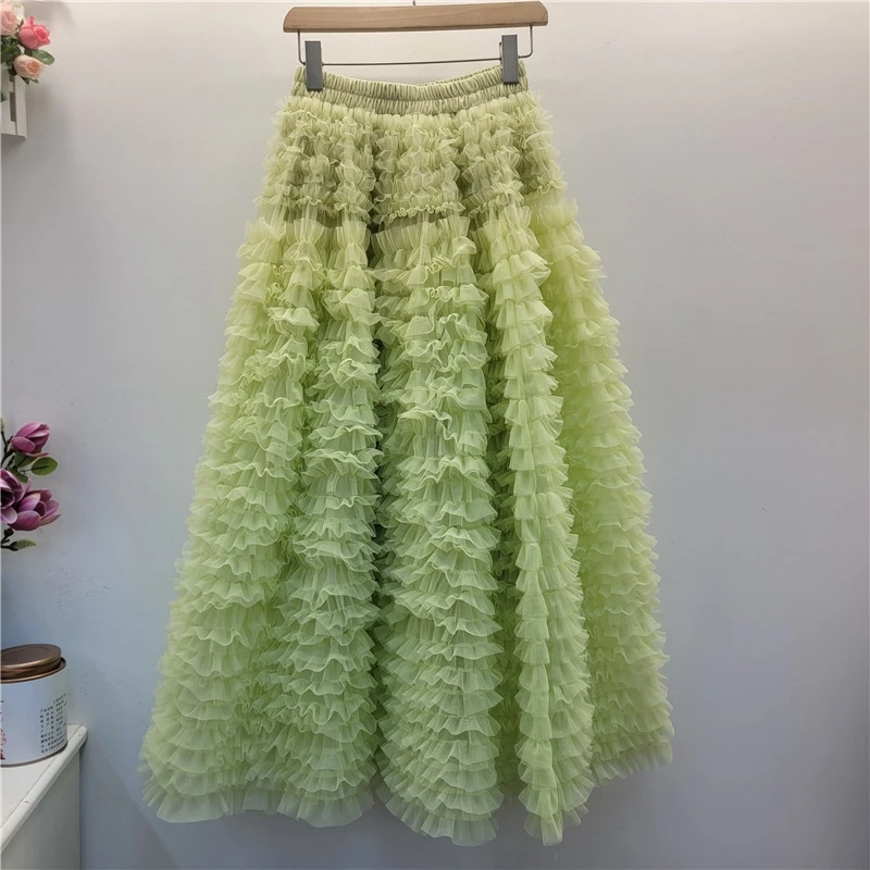 

Французская винтажная многоярусная пышная юбка с высокой талией для женщин, утягивающая полуюбка трапециевидной формы для осени, чаепития, свидания, романтический подарок