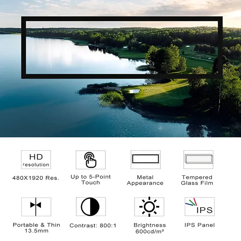 8.8” Long Strip LCD Screen 1920*480-MI Driver Board Secondary Monitor AIDA64 Sub Display CPU GPU SSD Information