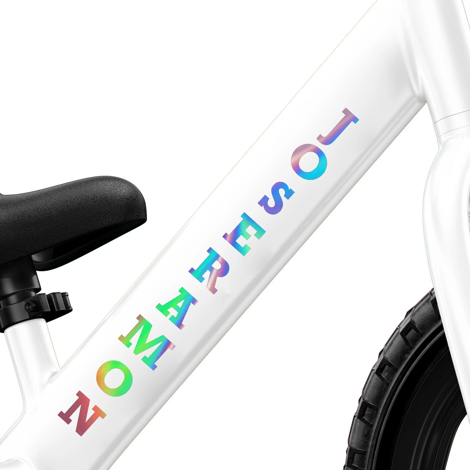 Personalised Holographic Reflective Sticker for Bicycle Frame Vertical Text Decorative Bike Name Label Upto 250mm Long