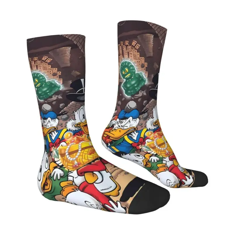 Cartoon Scrooge McDuck Dress Socks Men Women Warm Funny Novelty Anime Donald Duck Crew Socks