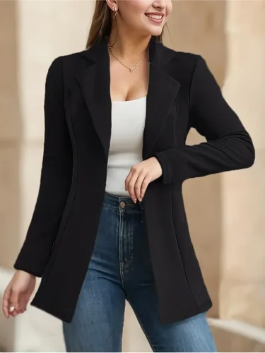 Imagen 2 del producto Blazer medio y largo de talla grande para mujer, manga larga con temperamento a la moda, color sólido ajustado, talla grande