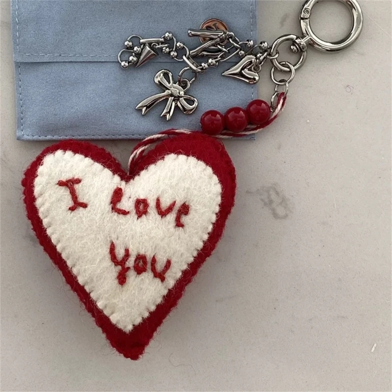 Artisanal Wool Felt Heart Bag Charm Stylish Keychain Pendant for Bags Backpacks D5QB