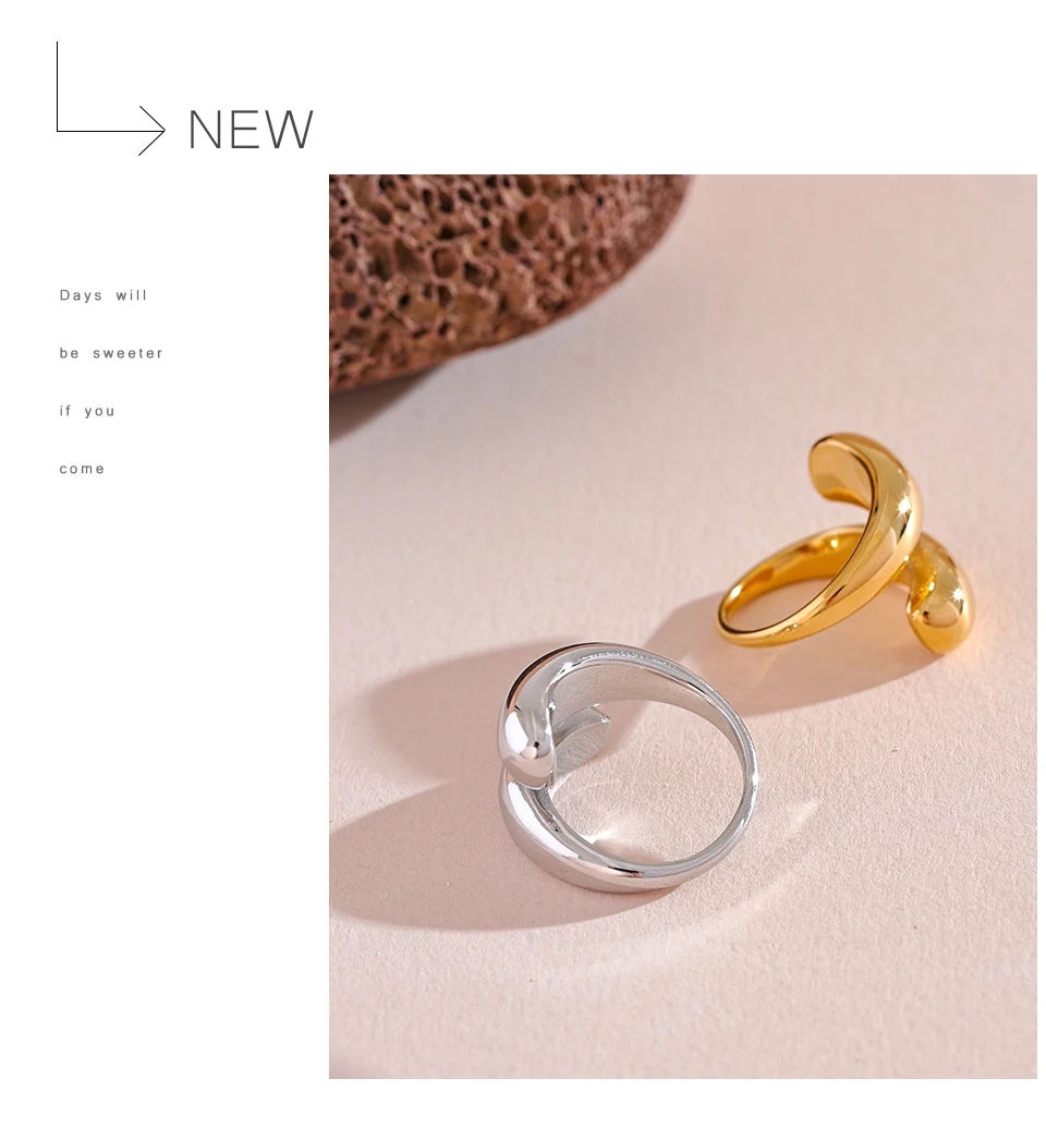 Yhpup Chic Einzigartiger, ungewöhnlicher Ring aus Edelstahl, wasserabweisend, 18 Karat PVD-beschichtet, schlicht, schlankes Metall, Modeschmuck, Bijoux-Geschenk – Detail 6