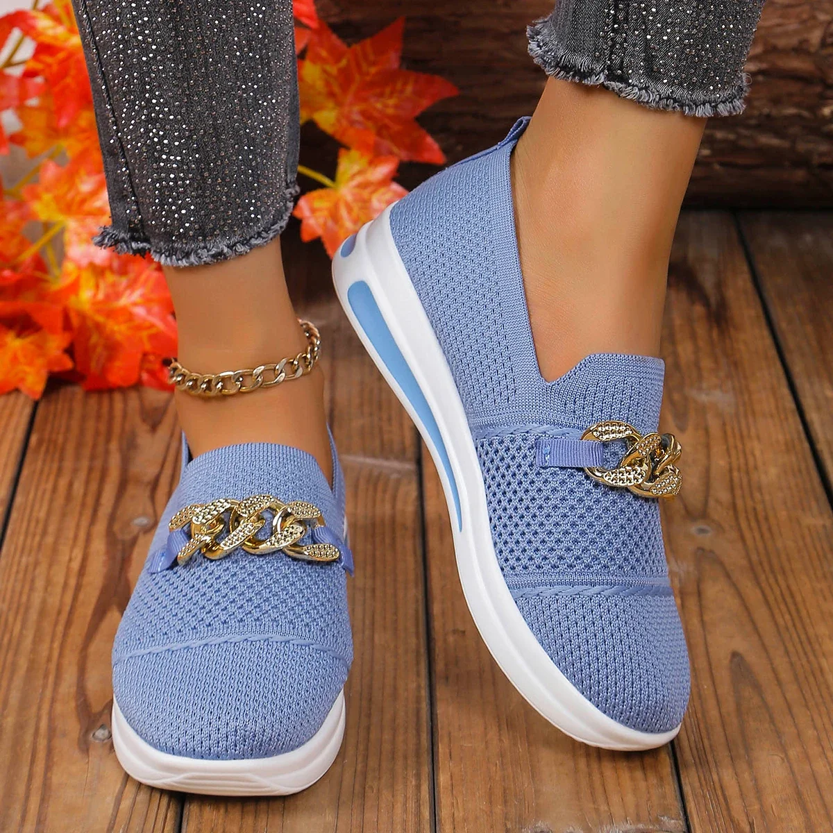 women sneakers Breathable Knit Loafers Plus Size Lightweight Soft Sole Flat Shoes Woman Autumn Anti-Slip Casual sneakers women