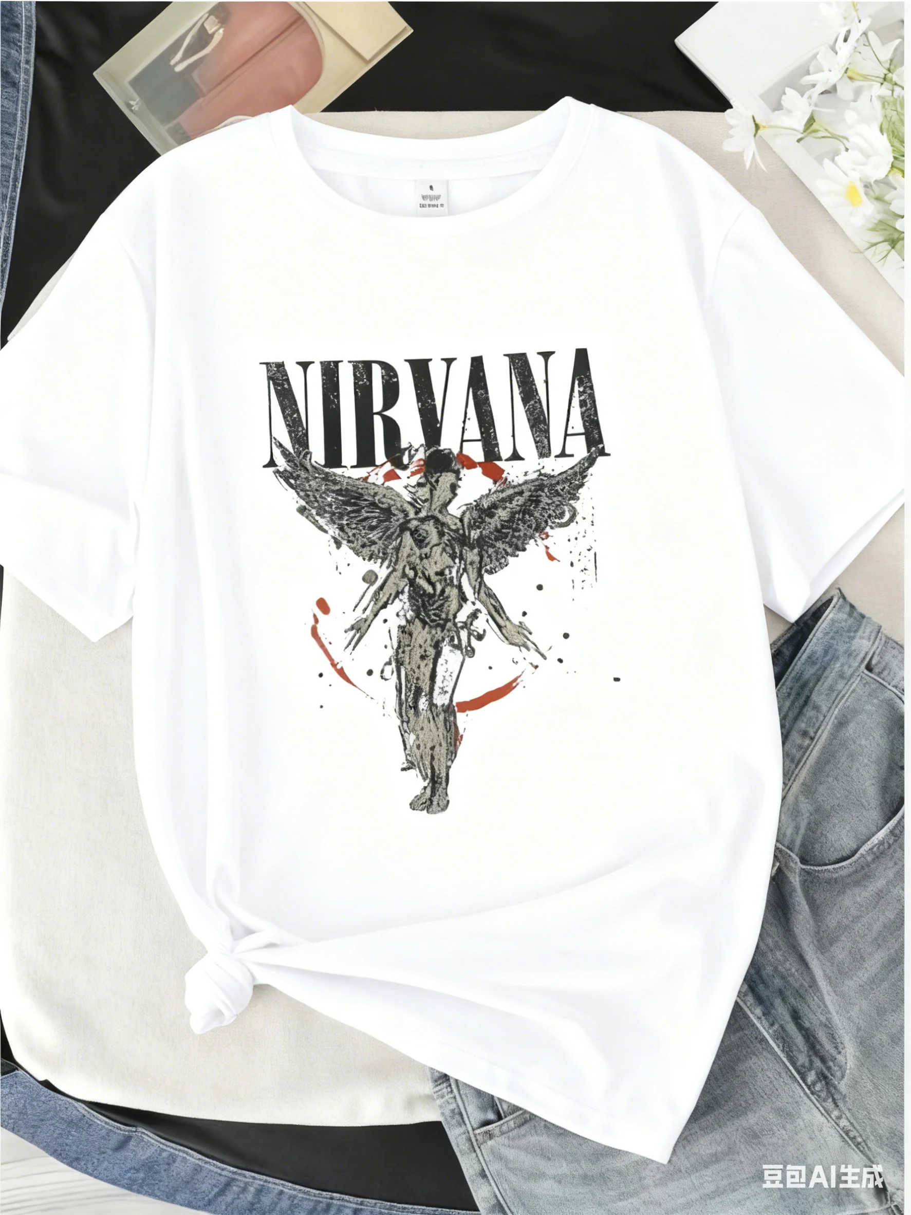

Nirvana Angel Round Neck Women's T-shirt Short Sleeve Fashion Printed Short Sleeve Top T-shirt