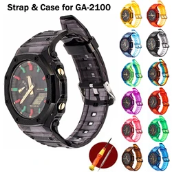 Colorful Resin Sport Strap Bezel for Casio G-SHOCK GA-2100 Transparent tpu Men Replacement Watch Band Protective Case Refit Kit