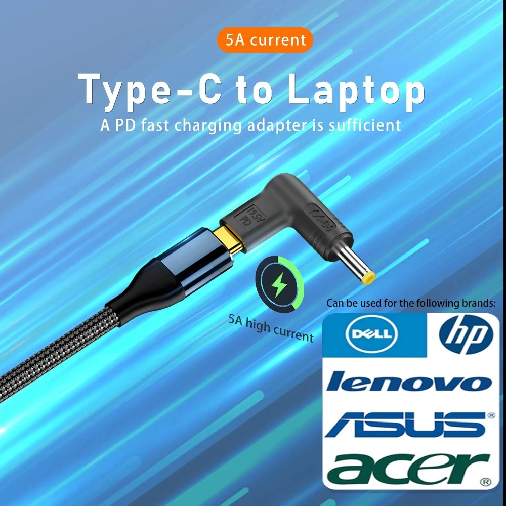 Imagem -02 - Adaptador de Carregamento Rápido Usb tipo c para dc Carregador Portátil Universal Conector do Adaptador Conversor para Dell Asus hp Acer Lenovo 100w