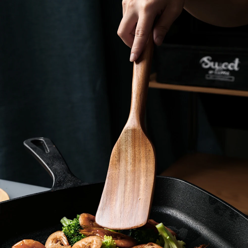 

1pc Paintless Wood Shovel Kitchenware Cooking Spatula Non-Stick Pots Long Handle Natural Wooden Utensil Hangable Design