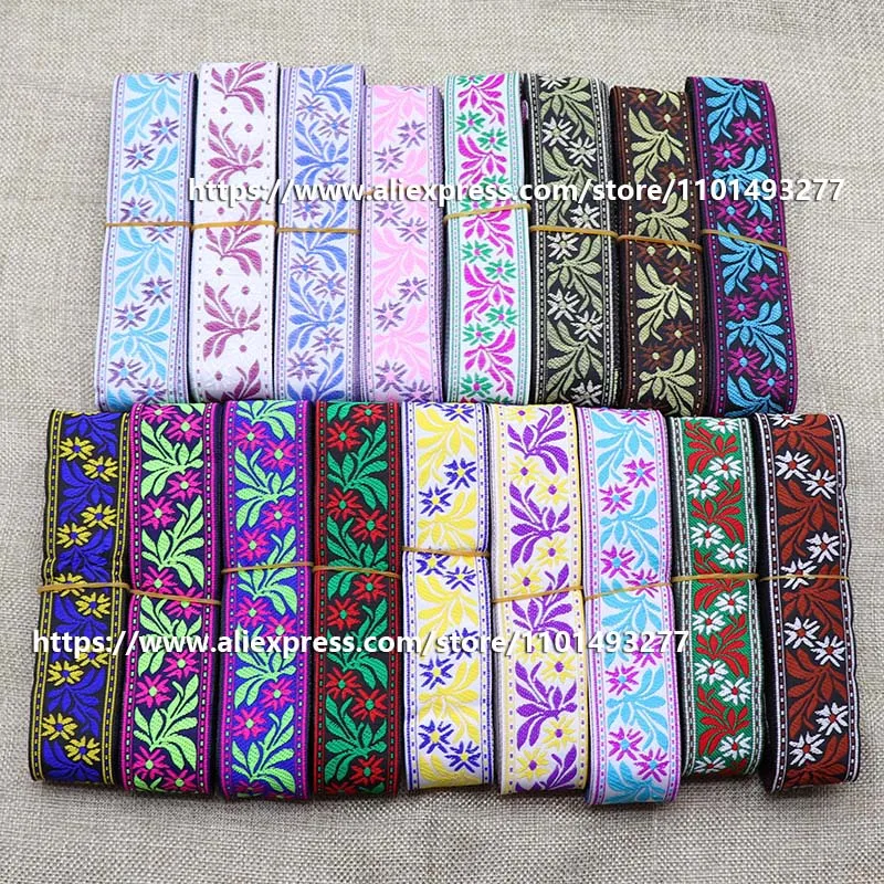 3.3cm 7 Yards Jacquard Ribbon Leaves Pattern Ethnic Trim Embroidered Woven Webbing Tape For Clothing Sewing Decorative