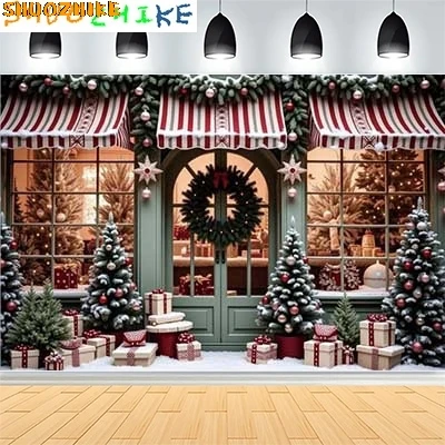 

Christmas Day New Year Party Photography Backdrops Prop Window Living Room Interior Xmas Tree Snow Theme Photo Background NJ-53