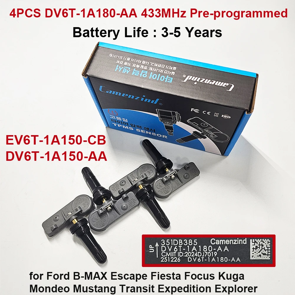 4 Peças OEM DV6T1A180AA EV6T1A150CB DV6T1A150AA Sensor TPMS 433MHz para Ford B-MAX Escape Fiesta Focus Kuga Mondeo Mustang Transit