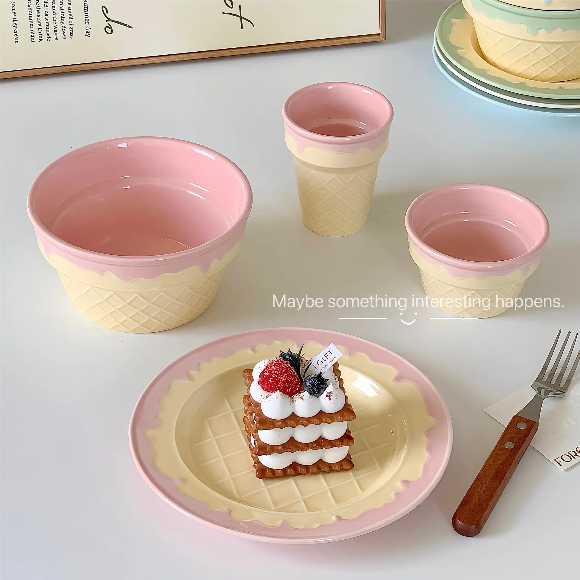 Cute Ceramic Bowls Contrast Color Yogurt Bowl Creative Dessert Tableware Serving Bowl Scratch Resistant Household Dishes