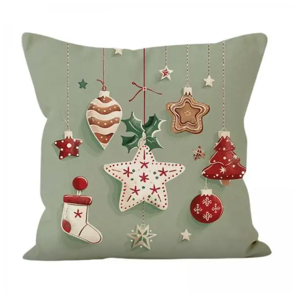 Winter Family Decoration Print Cushion Cover Festive Throw Pillow Cover for Farmhouse Bedroom Sofa