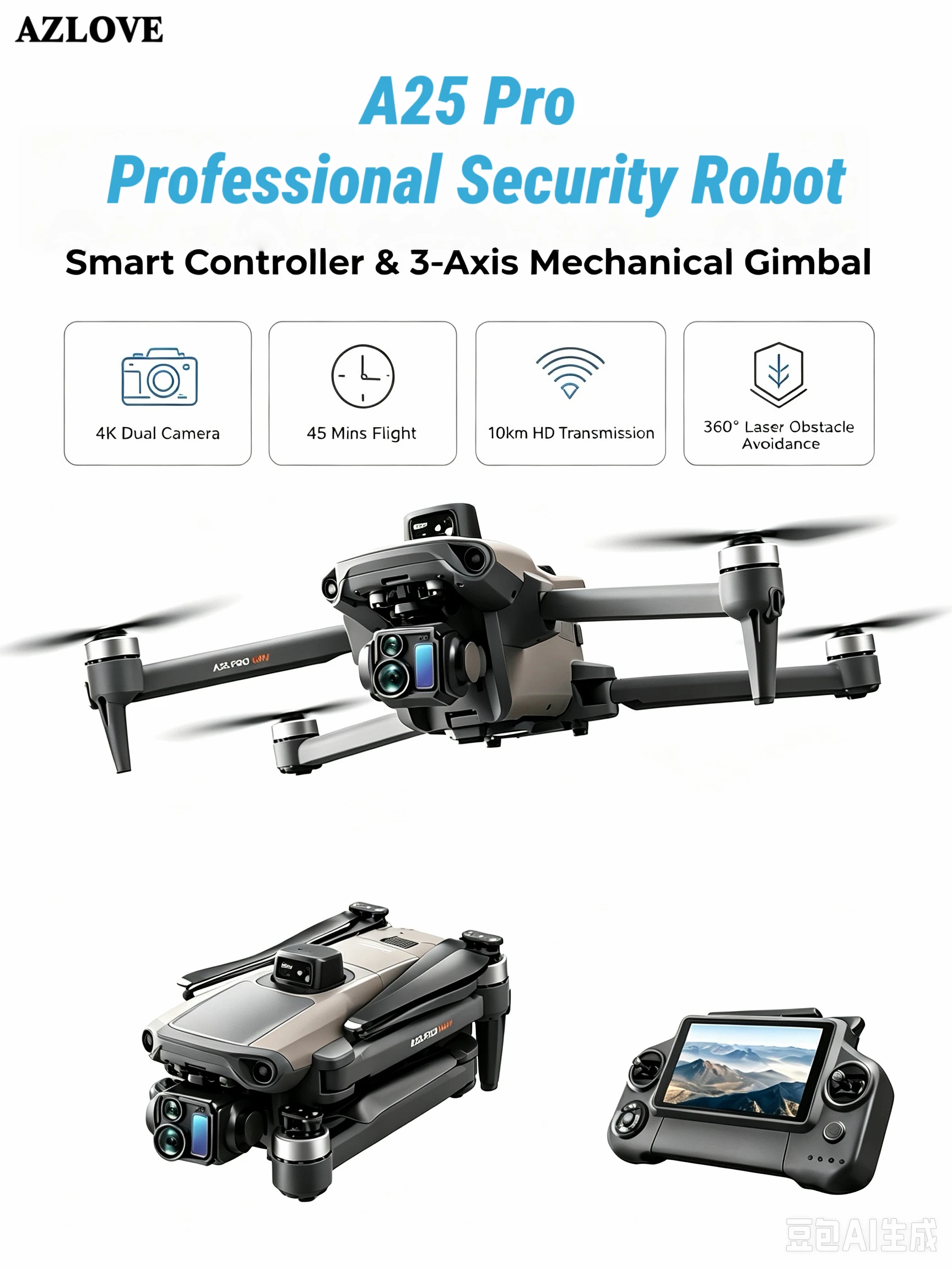 NEW A25 Pro HD 4K Dual Camera Wifi Large battery Screen RC Drone Obstacle Avoidance Foldable Professional Security quadcopter