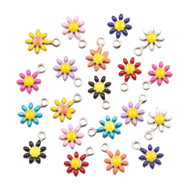 20pcs/Lot Stainless Steel Colorful Pendant Enamel Flower Charm Pendant DIY for Earrings Necklace Bracelet Jewelry Making Crafts