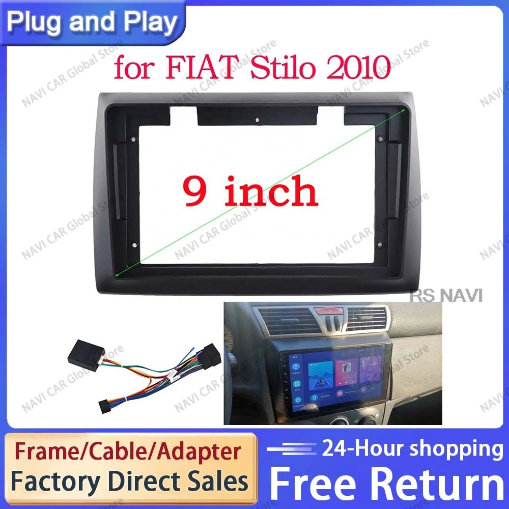 NAVI 2 Din 9 Inch Frame for FIAT Stilo 2010 Car Radio DVD GPS Mp5 Plastic Fascia Panel Frame Dash Mount Kit Stereo 