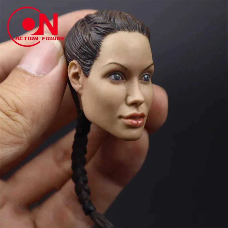 1/6 Scale Lara Angelina Jolie with Braid Head Sculpt Carved Model Fit 12'' Female Soldier Action Figure Body Dolls