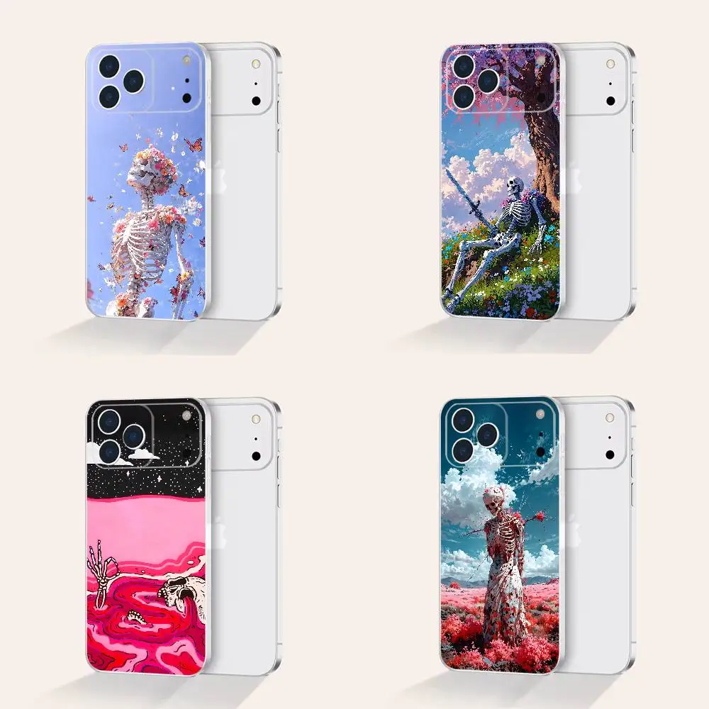 

Flower Skull Pattern For iPhone 17,16,15,14,13,12,11 Pro,Max,Plus,X,XS,XR,SE4,E Mini Transparent Print Phone Case