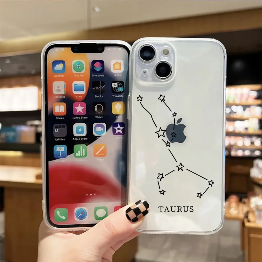 Twelve Constellations Phone Case for IPhone 7 8 Plus X XR XS MAX Cover for IPhone 11 12 13 14 15 Pro Max Mini Clear Soft Fundas