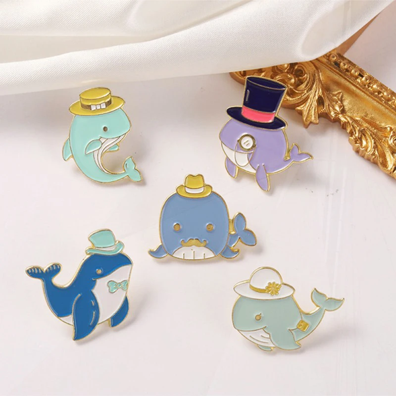 Hat Glasses Pines Bag Hat Lapel Pins Badge Men Women Jewelry Gift for Child Sea Animals Enamel  Brooch Shark Whale Dolphin with