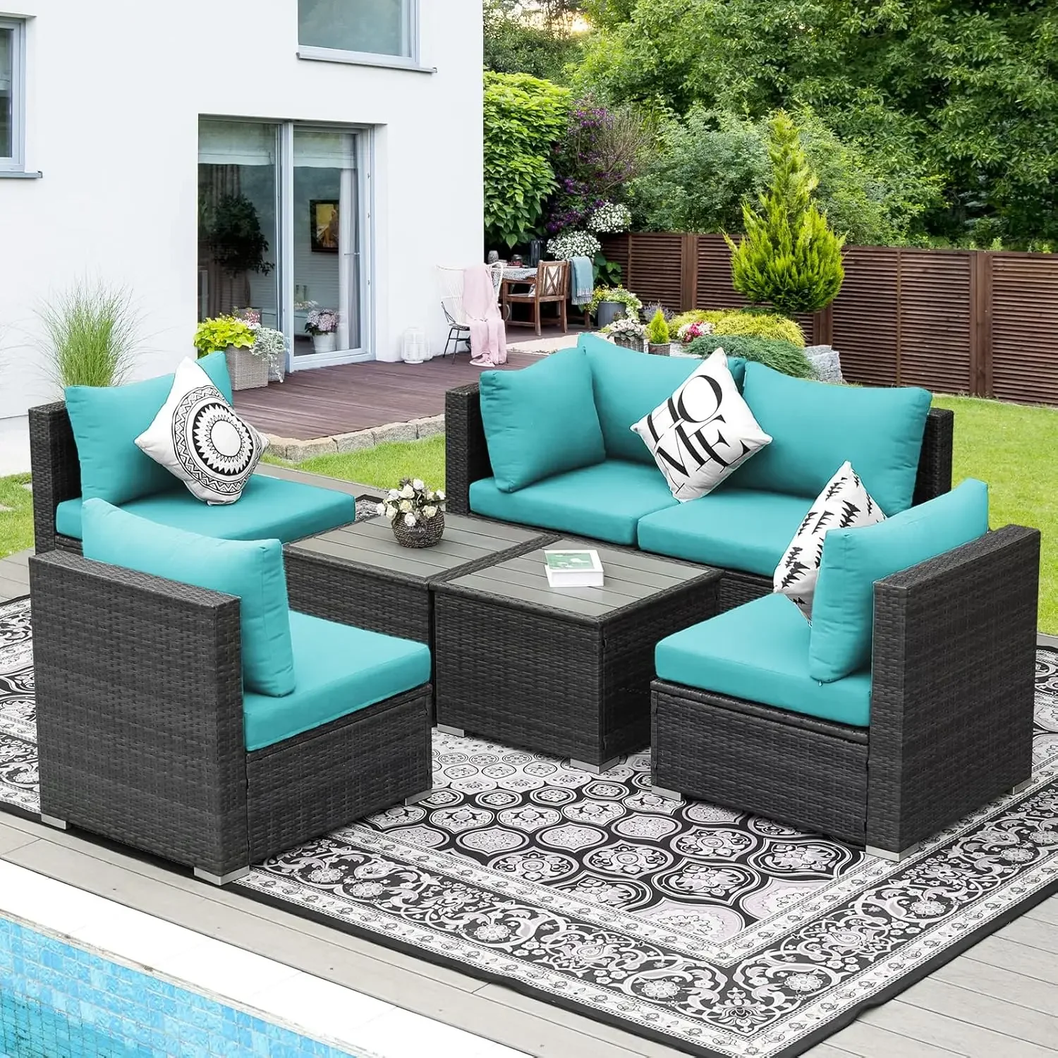 NICESOUL ® 7-piece modern luxury 29.3-inch high back outdoor furniture sofa set with oversized segmented edge table