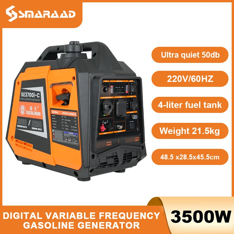 

4000 Watt Ultra Quiet Inverter Generator Portable Generator Using Pneumatic Electric Starting CO Sensor RV Outdoor Power 220V