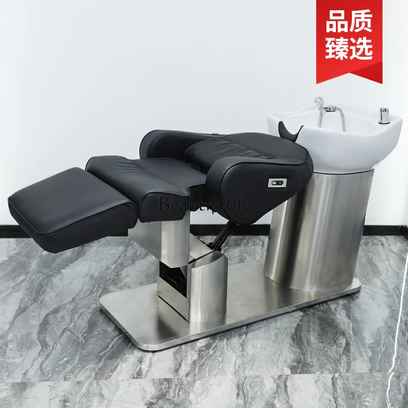 Japanese-Style Electric Lifting Barber Shop Half Lying Flushing Bed High-End Hair Salon for Hair Salon