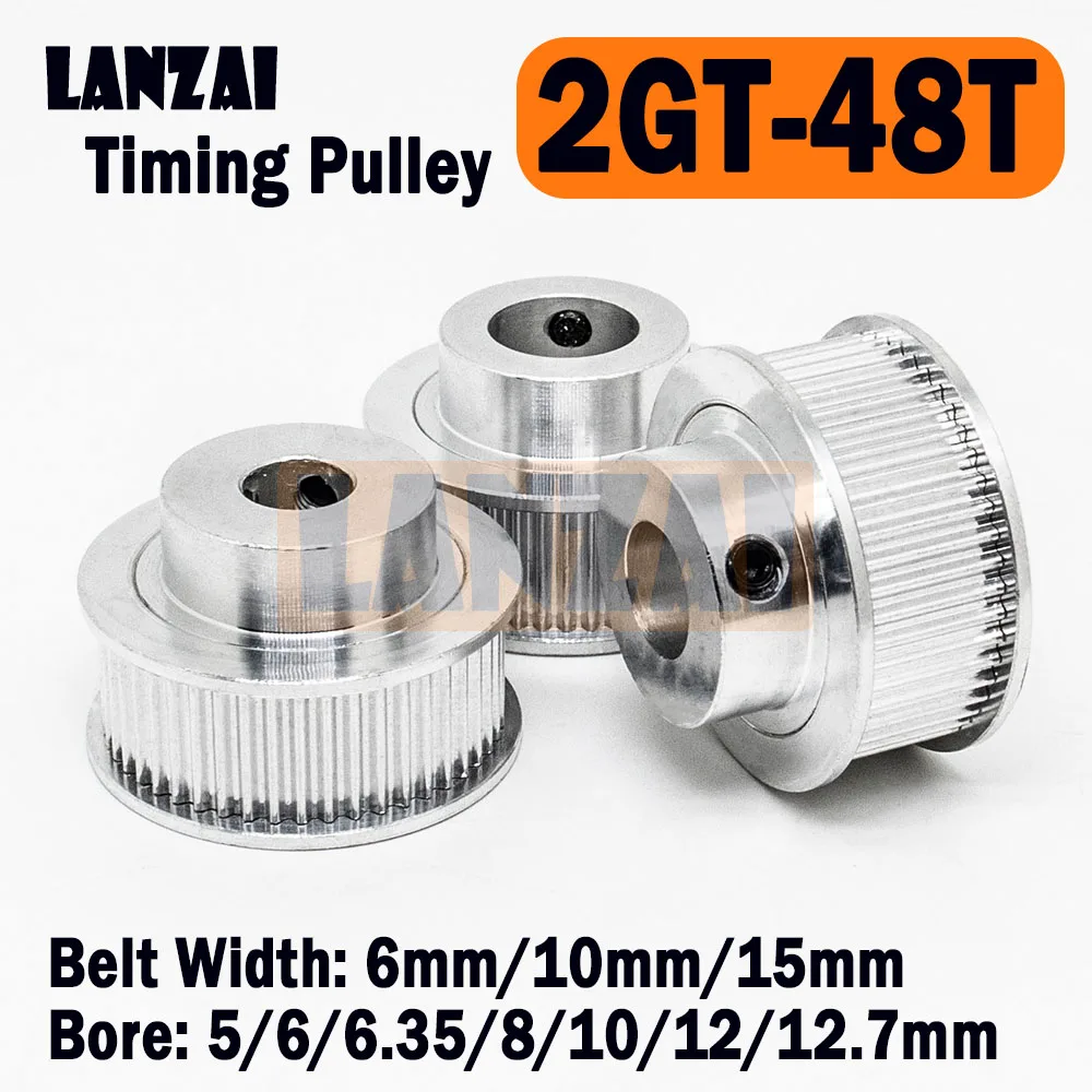 

LANZAI 2GT 48 Teeth BF Type Timing Pulley Bore 5/6/6.35/8/10/12mm Belt Width 6/10/15mm for 3D Printer Aluminium 48teeth GT2 48T