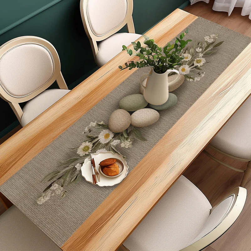 VIKAMA Easter Egg Daffodil Spring Table Runner, Floral Rectangular Dining Table Cover for Spring Holiday Party Home Decor