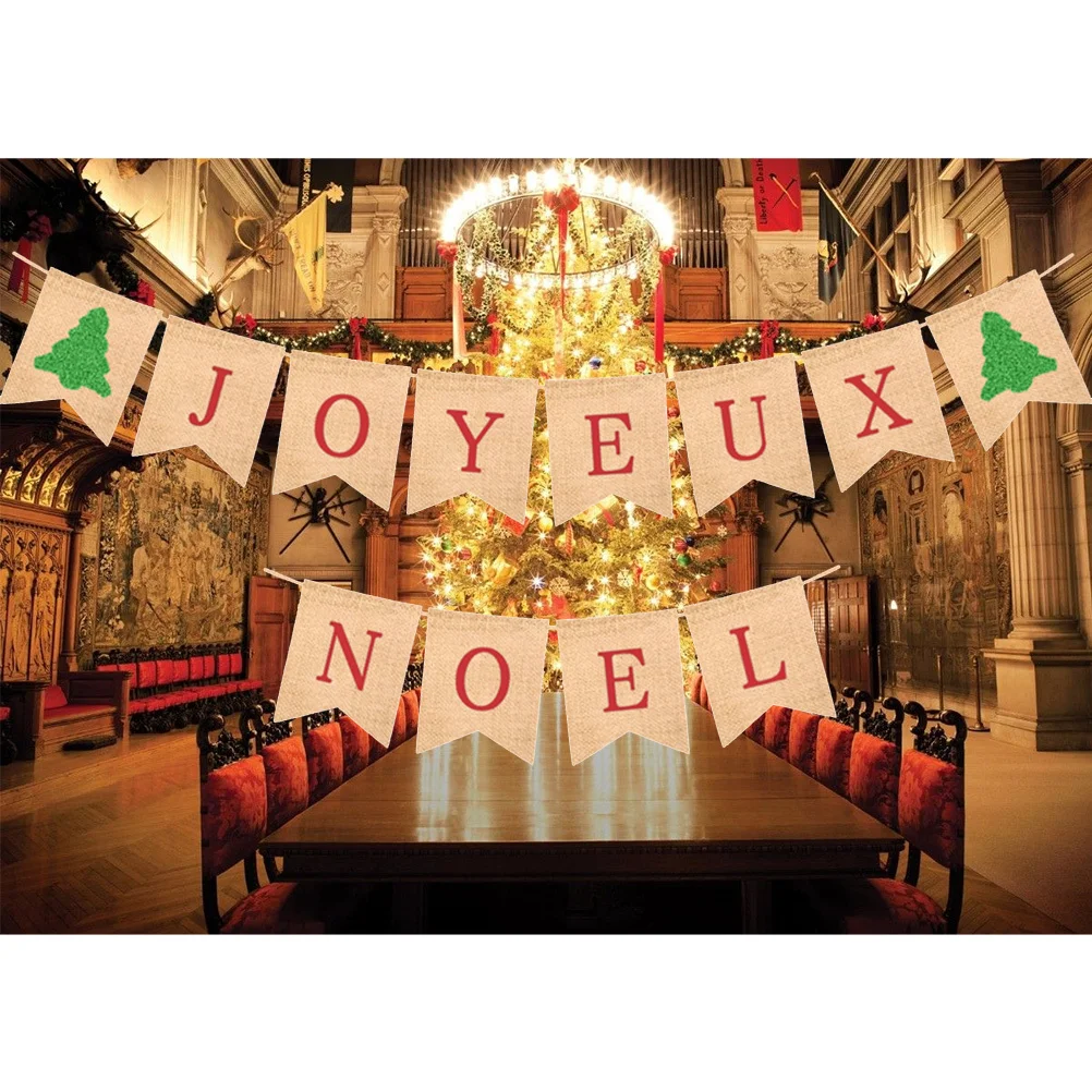 

Christmas Decoration Banner Bunting Hanging Party Decor Burlap Flag Festive Holiday Ornament Outdoor Indoor Use
