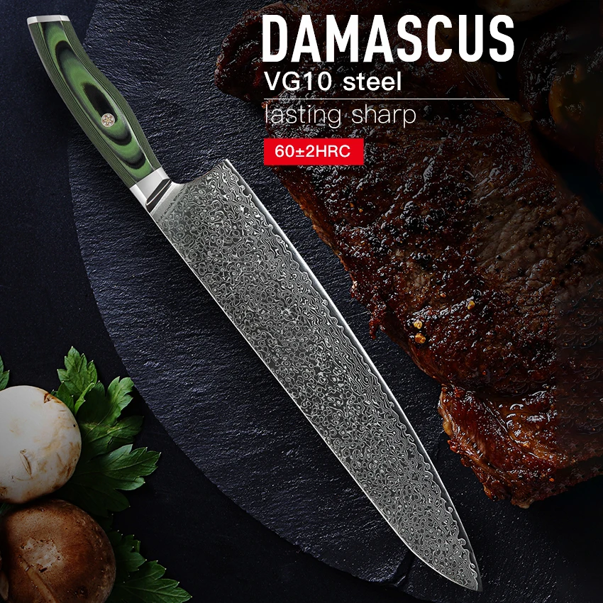 Nóż do sashimi ostrze z podwójnym ostrzem damasceńskie VG10 stal ostry tasak krojenie mięsa Sushi Gyutou japoński nóż kuchenny G10 uchwyt