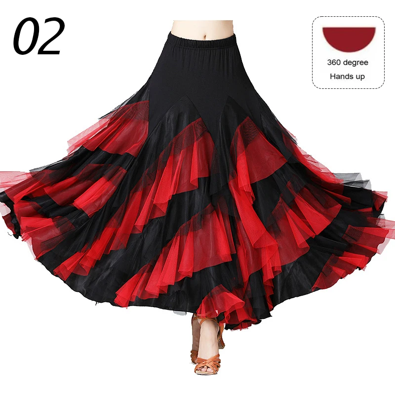 Vrouwen Spaanse Flamenco Jurk Ballroom Wals Rok 360 Graden Gelaagde Grote Schommel Dans Rokken Praktijk Stage Performance Kostuum